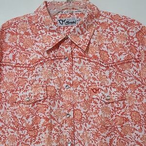 Cowgirl Hardware Women's Western Floral Orange Rhinestone Snap Shirt - Size‎ XXL